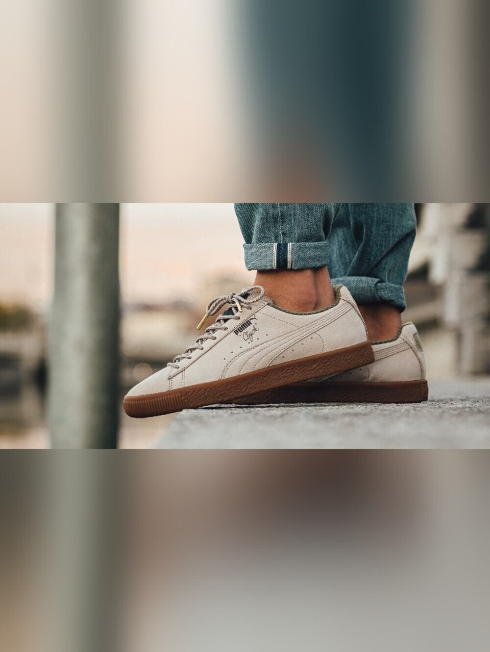 Puma CLYDE Cream Low-Top LEATHER Sneakers with Gum Sole